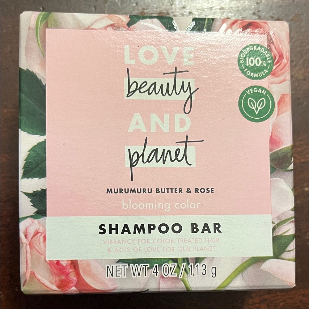 New NIB Love Beauty and Planet murumuru butter & rose shampoo bar blooming color